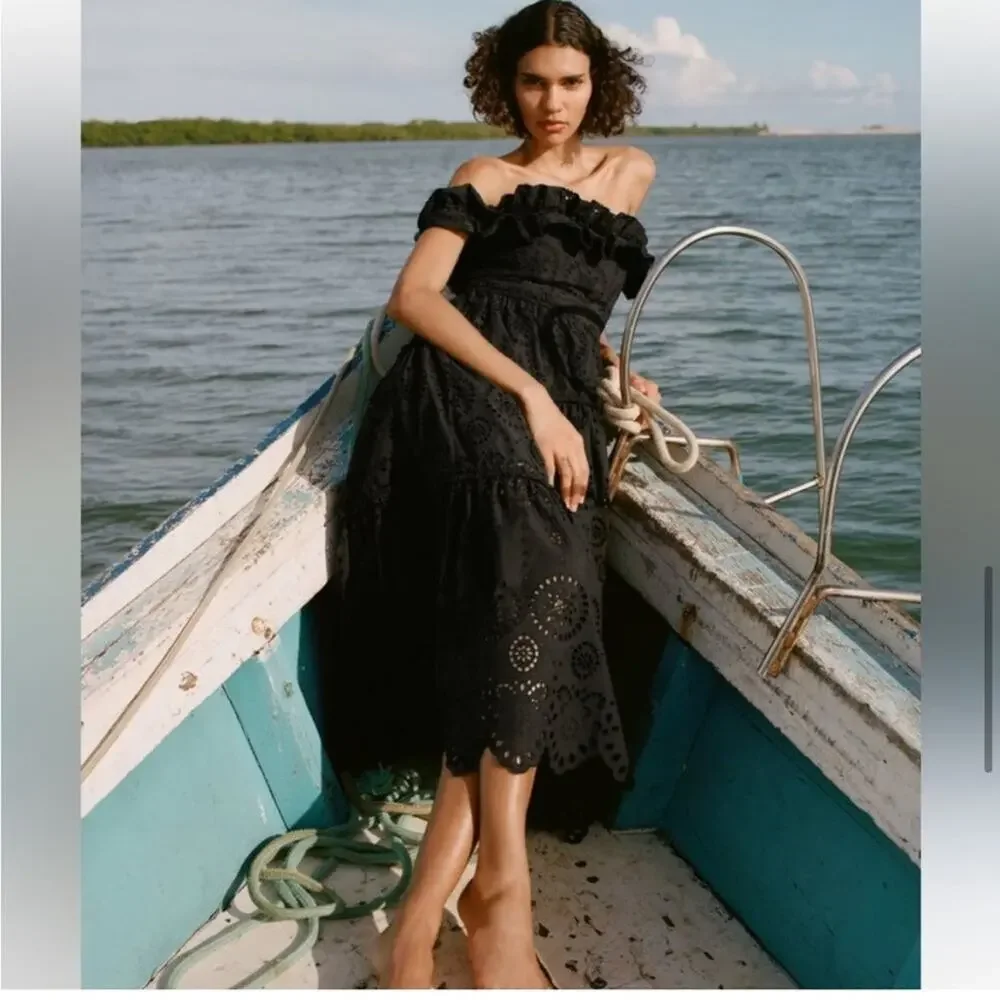 Zara Black Embroidered Dress Size Extra Small XS - Picture 6 of 15